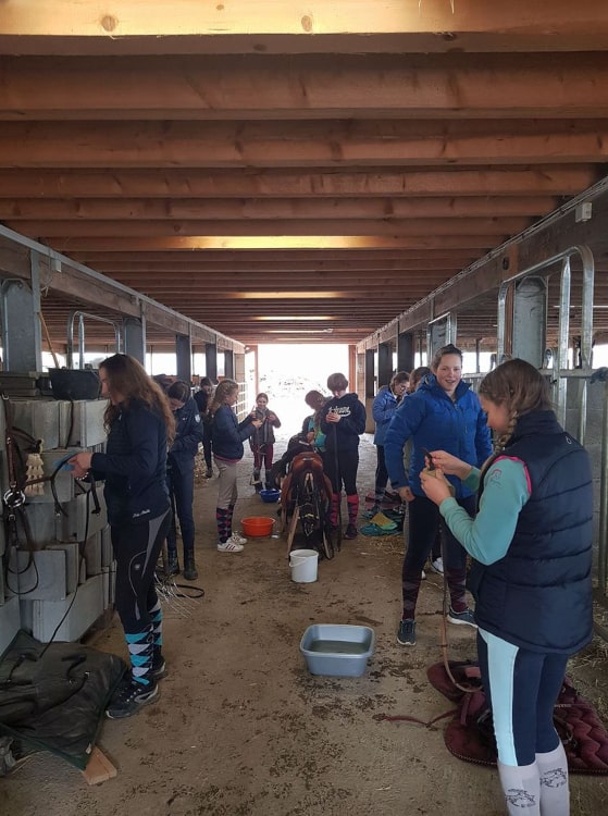Enfants se préparant pour faire du cheval lors d'un camp équestre à Château-d'Oex - Ecole d'équitation Jean Blatti